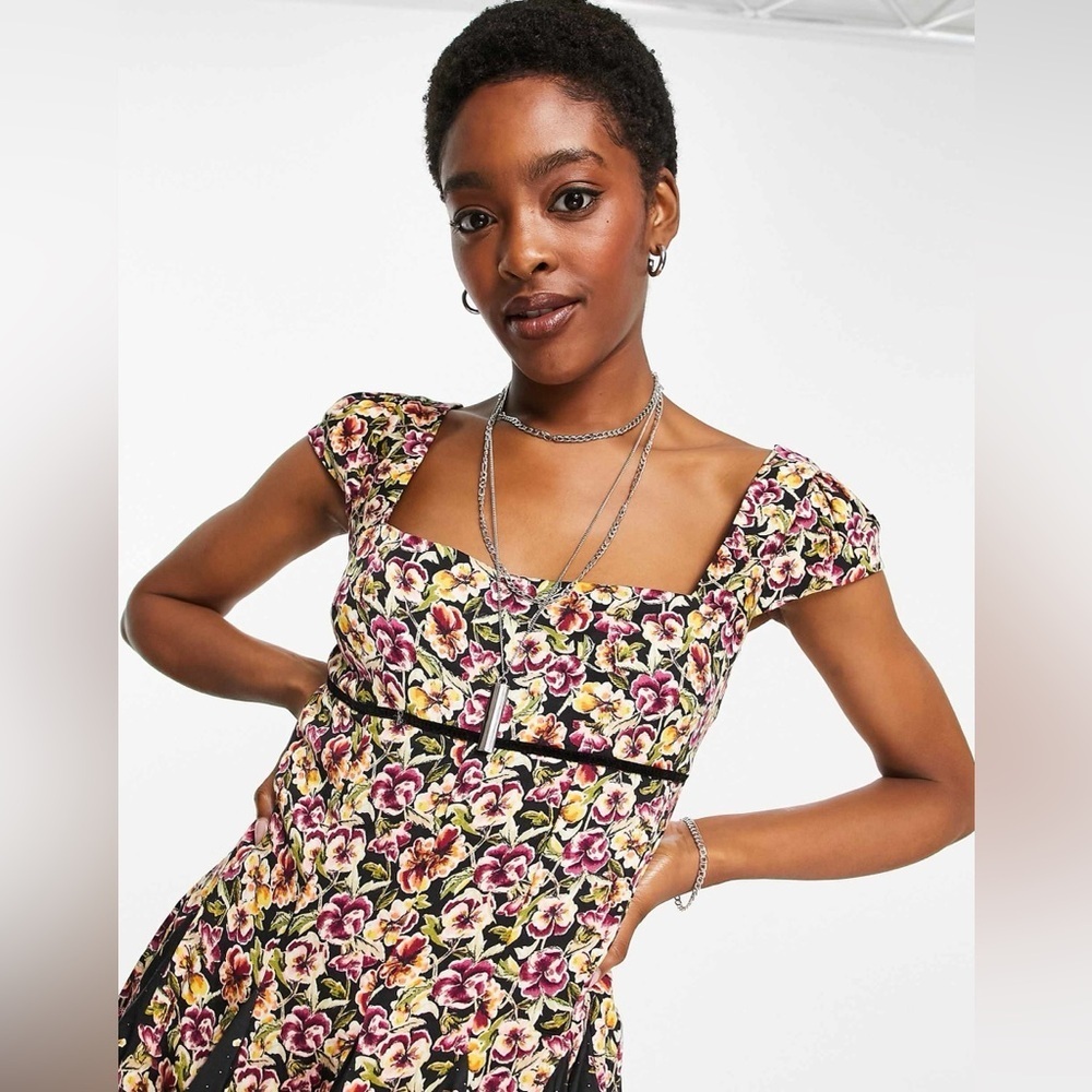 Free People Ponderosa floral printed mini dress in black size large - Picture 3 of 4